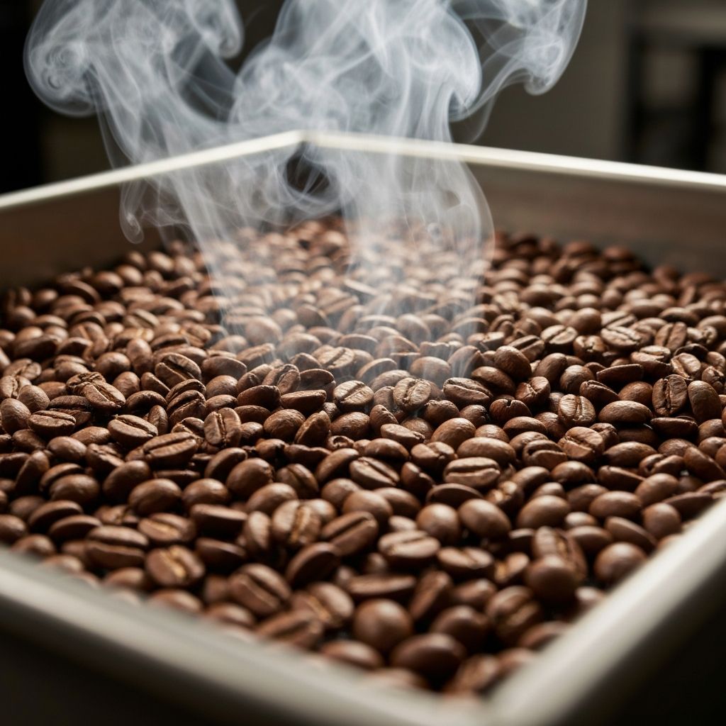 Frisch geröstete Kaffeebohnen in Kühlschale